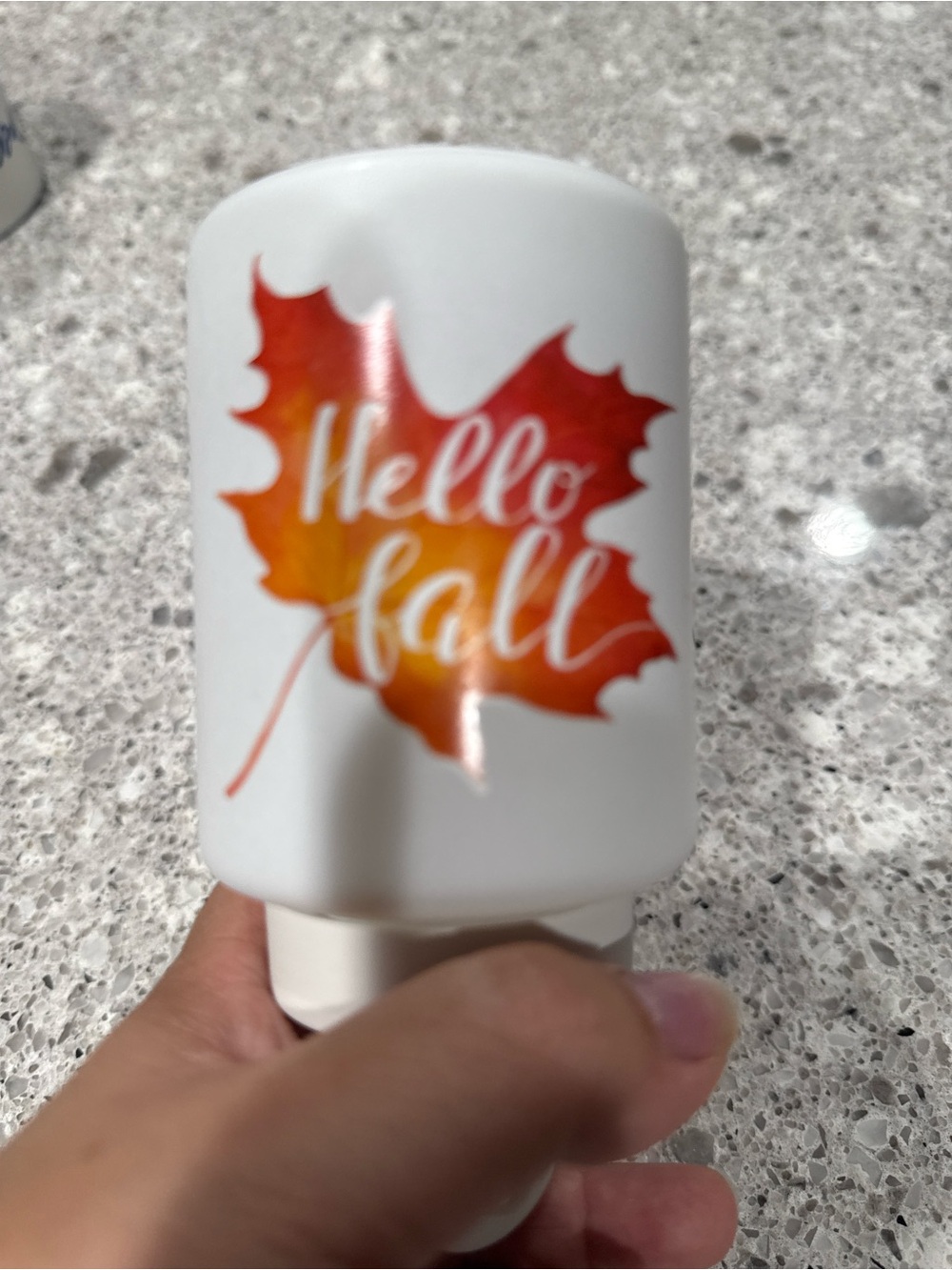 Scentsy White plug-in with Red-Orange Maple Leaf "Hello Fall"
